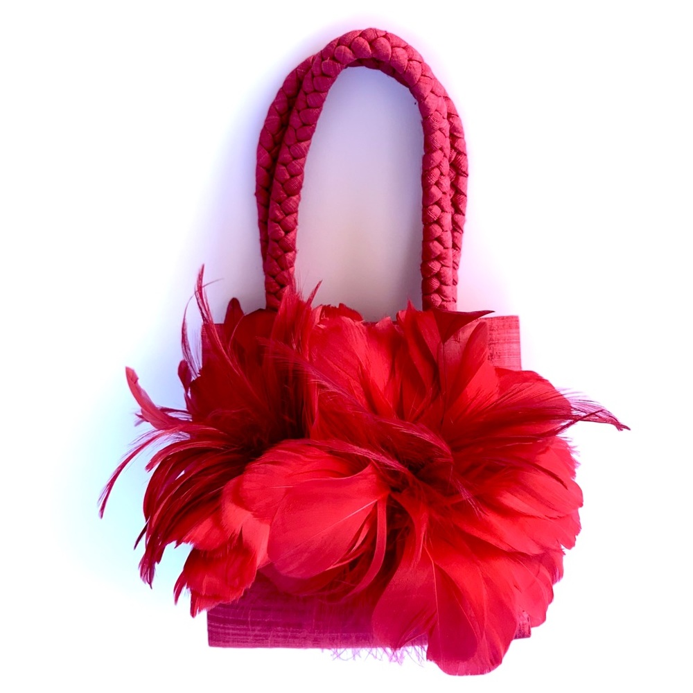 Mother Plucker Red Silk and Red Feather Handbag